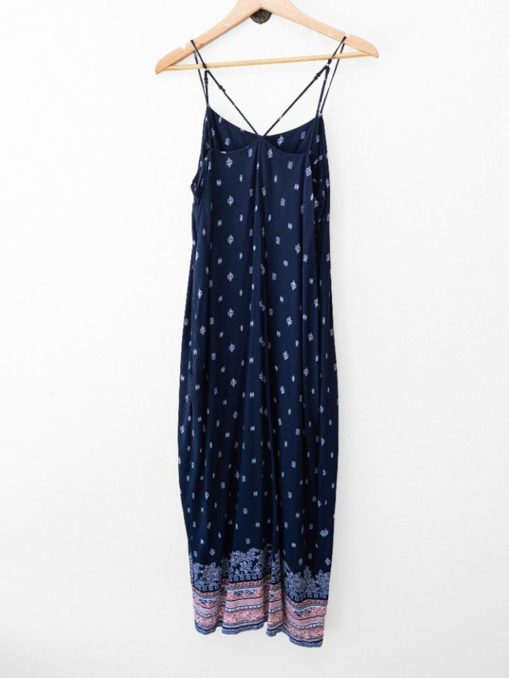 Eyeshadow Wide Leg Jumpsuit XL Blue Boho Print Strappy Back Pockets Flowy Summer - Picture 8 of 12